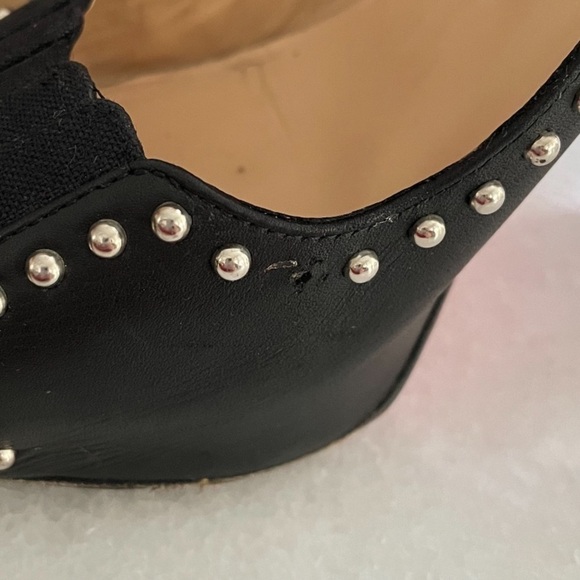 Christian Louboutin- Black Leather Peep Toe Studded Heels - Picture 8 of 11